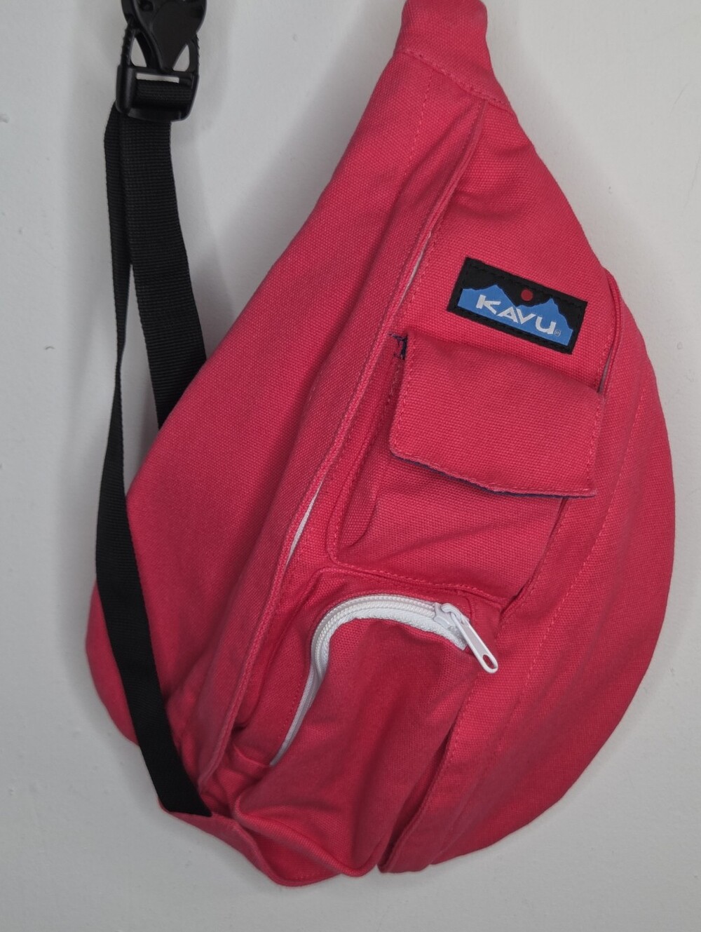 KAVU Rope Sling Bag Hot Pink Coral Crossbody Mini Sling Backpack 14" - EUC